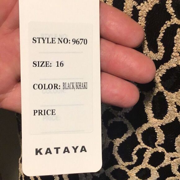 Dress by Kataya black mesh with tan overlay pattern ladies size 16 - Picture 8 of 9